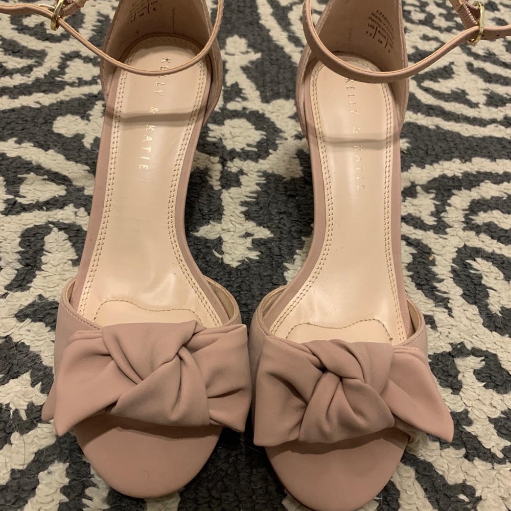 Kelly and Katie pink open toe heels with a knot